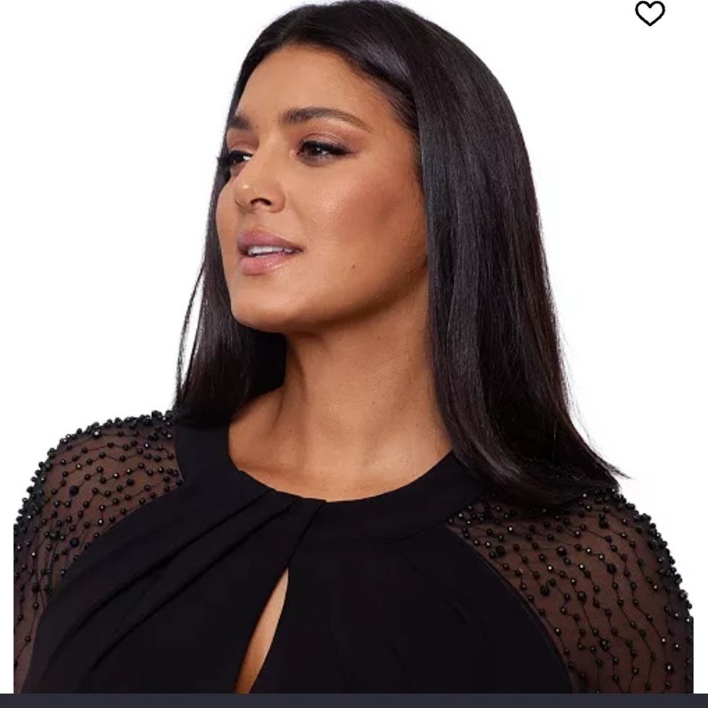 Betsy & Adam Black Dress with Beaded Sleeves